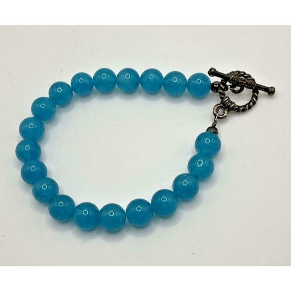 Teal Stone Bead Silvertone Bracelet Fashion Jewelry
